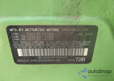 2015 Mitsubishi Mirage De из США, поврежденный, VIN ML32A3HJ8FH006338